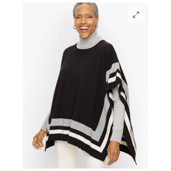 Talbots Black & White Stripe Crewneck Poncho Sweater Medium Large - Picture 1 of 8
